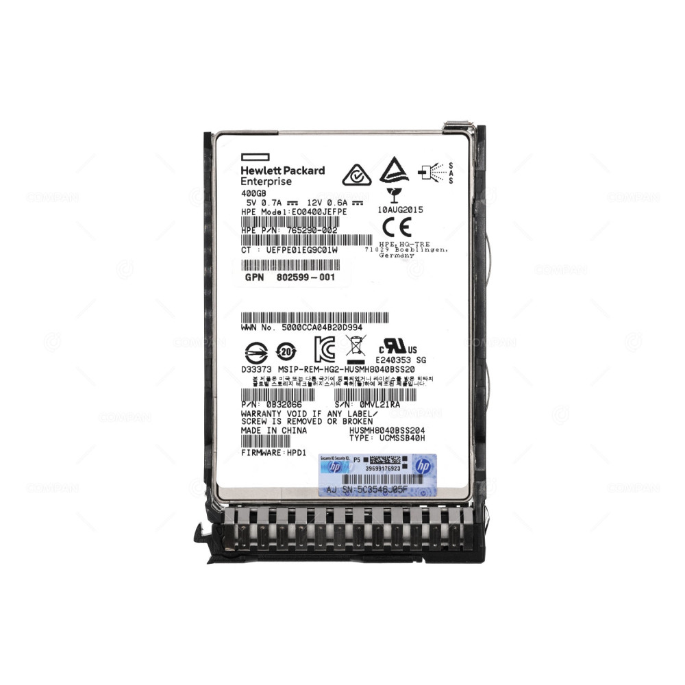 802907-001  HP SSD 400GB SAS 12G 2.5" SFF HOT-SWAP FOR HPE PROLIANT G8-G10